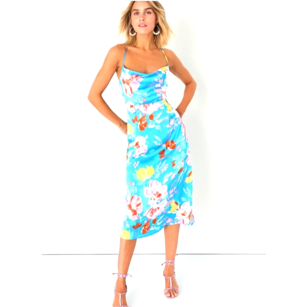 BOGO Lulu's Blue Floral Backless Dress NWT